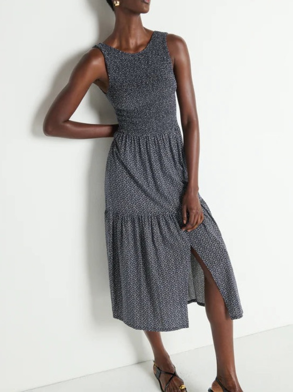 NWOT Nation LTD Clementine Midi Dress Abstract Sea Stone Small Smocked $188
